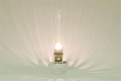 Safe non electric kerosene mantle lamp for indoor use on shelf, mantle, or table