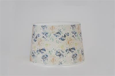 This damask inspired floral print features a variety of colors in elegant unity. Navy or Indigo blue and seafoam green petals pop on the ivory background tones, with subtle hints of lime green, white, and peach. 12" base diameter, this style of Parchment 
