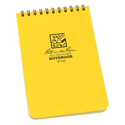 These are the truly go-anywhere, anytime, in any weather notebooks. The pocket top-spiral notebooks are conveniently sized to take with you on your outings. With a Polydura cover and the 4" x 6" Universal pattern, these 100 page (50 sheet) notebooks are p