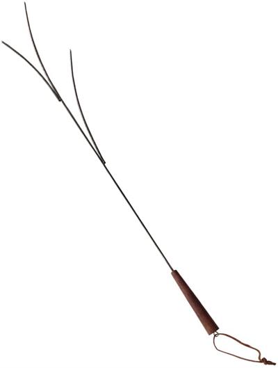 Twiggy is a an artistic marshmallow fork with flowing branchlike tines. Made from stainless steel with eco-friendly, quality acacia wood handle. Leather strap is connected to handle with solid brass eyebolt. 28" length.