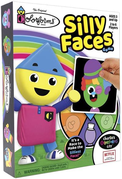 It’s a race to make the silliest face in this smile-filled classic game that sticks like magic! Spin the spinner and land on a face space to fill, then choose from a wacky assortment of re-stickable Colorforms pieces to stick on your face card.