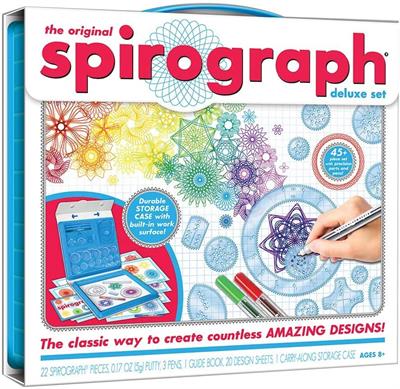 The classic way for aspiring artists to create millions of amazing designs is back and better than ever! The Original Spirograph Deluxe Set features all the iconic wheels and rings of the original, re-engineered and updated for today.