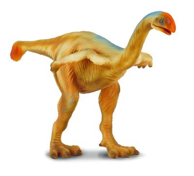 CollectA's replica of the Gigantoraptor is detailed and lifelike down to its horny beak and the large claws on its feet. The bird-like dinosaur was first discovered in 2005, in Mongolia. Fossil remains indicate that this creature might have measured 26 fe