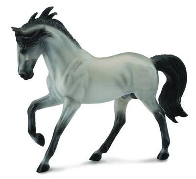 Cantering, galloping, running gray toy horse