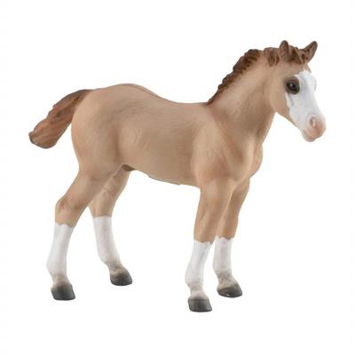 CollectA's beautiful standing Red Dun Quarter Horse Foal is realistic from mane to tail. This cute baby horse sports a light red dun coat, complete with dun markings on it's back, along with a bald face, and four tall white stockings on it's legs. The mos