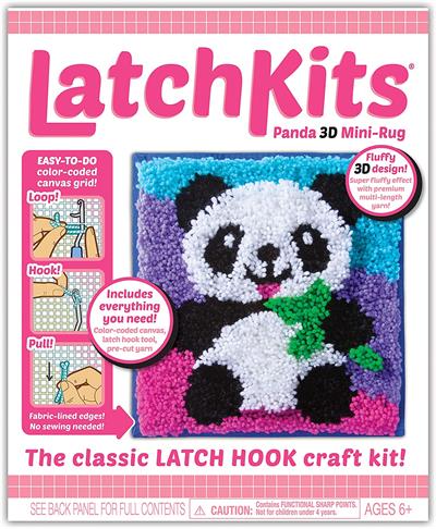 The classic craft kit is back! Latch Kits are a fun, easy-to-learn activity—just loop, hook, and pull! The color coded canvas makes starting a snap while ensuring you'll never lose your place no matter how long you put down your project.