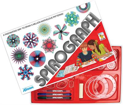 THIS COMMEMORATIVE EDITION Spirograph set is a reproduction of the original—just like you remember—featuring throwback packaging and retro graphics!