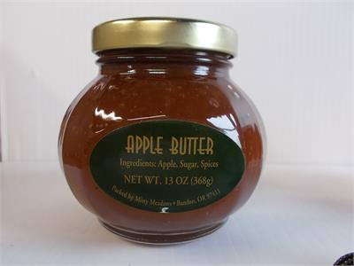 This is the old-fashion kind, cooked slowlyover low heat to reduce and caramelizethe natural sugar. Then we add the restof the stuff and cook some more untilits just the right thickness. Spicy and warm! 13 ounce jar.  Ingredients: Apples, sugar, and spice