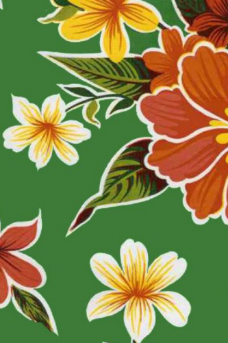 Hibiscus on Green Oil Cloth, Yardage