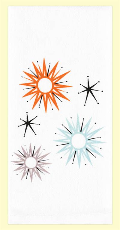 Red and White Kitchen Retro Starburst Flower Sack Towel 100% Cotton