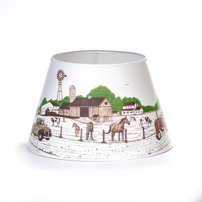 Bring farmhouse flair to your Aladdin table lamp. This exclusive parchment shade features artwork by renowned local artist Dennis Lipp, perfect for adding a touch of décor to your home. Fits Aladdin Kerosene Mantle Lamps