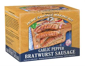 Make homemade Garlic Pepper Brats with this easy to use sausage kit.