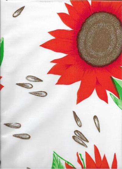 Sunflowers Orange on White Oilcloth Yardage