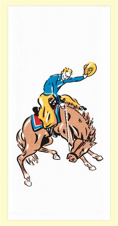 Red and White Kitchen Retro Buckin' Bronco Flour Sack Towel 100 % Cotton