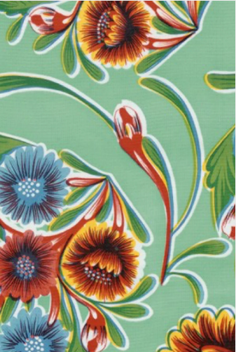Blooms on Aqua Green Oil Cloth, Yardage