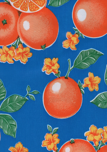 Oranges on Bright Blue Oil Cloth, Full Bolt