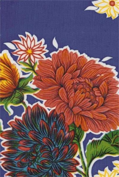 Mums on Blue Oil Cloth, Full Bolt