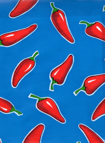 Chiles Red on Blue Oil Cloth, Yardage