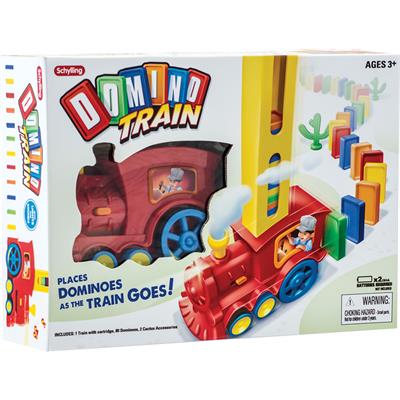 Train that lines up dominoes, so you can knock them down over and over.