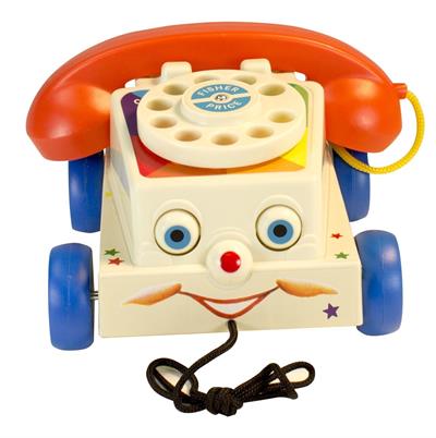 Fun retro pull toy with rotary dial phone face