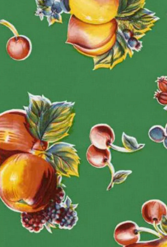 Pears and Apples on Green Oil Cloth, Yardage