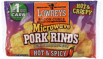 Lowrey's Hot & Spicy Bacon Curls are a great snack for those looking for a hot and crispy nutritious snack. Snacking is an increasing part of our life; might as well make it healthy. Low in carbohydrates, high in protein (over 30 grams per package), and l
