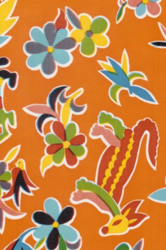 Aztec on Orange Oil Cloth, Yardage