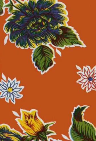 Mums on Orange Oil Cloth, Yardage