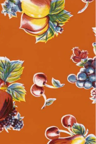 Pears and Apples on Orange Oil Cloth, Full Bolt