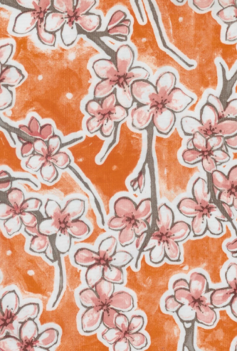 Fuji on Orange Oil Cloth, Yardage