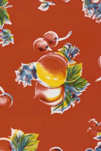 Pears and Apples on Red Oil Cloth, Yardage