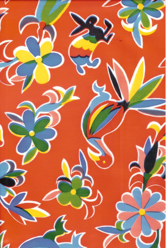 Aztec on Red Oil Cloth, Yardage