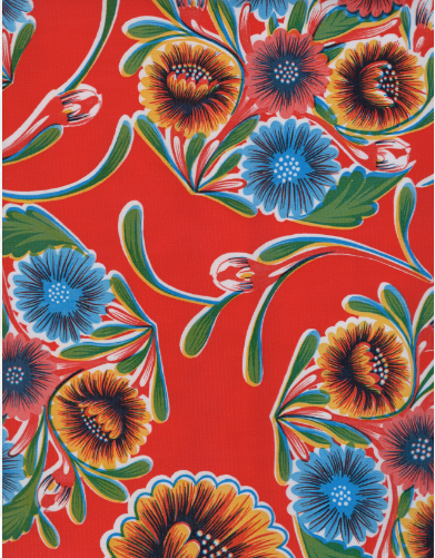 Blooms on Red Oil Cloth, Yardage