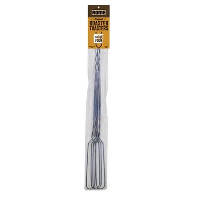 The classic marshmallow fork that has been made by Rome since the 1970s. Perfect for an impulse marshmallow toast, the roaster toaster fork is made from chrome plated steel and packed 4 forks to a retail pack poly bag. 20" overall length. 