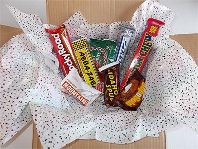 Abba Zabba, Charleston Chew, Cup O Gold, Idaho Spud, Mountain Bar, Pearson’s Nut Goodie, Rocky Road, and Zero Bars.