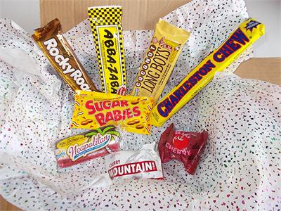A sweet little bit of nostalgia. This fun and delicious sampler pack includes one each of the following candy bars: Abba Zabba, Vanilla Charleston Chew, Neapolitan, S’mores Rocky Road, Sugar Babies, Cherry Mountain Bar, Dark Chocolate Big Cherry, and Coco