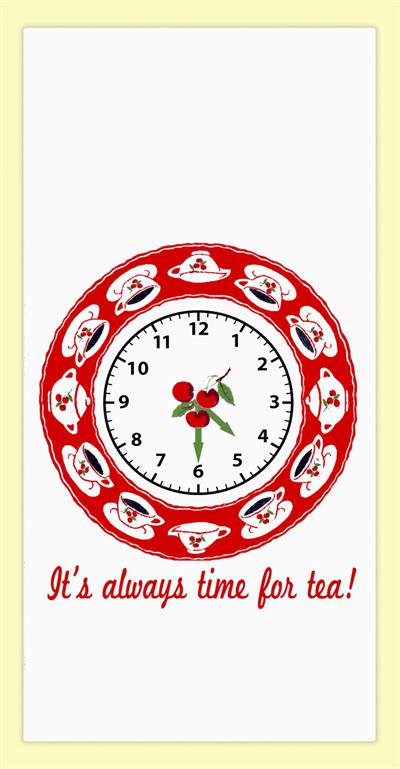 Red and White Kitchen Retro Time for Tea Flour Sack Towel 100% Cotton