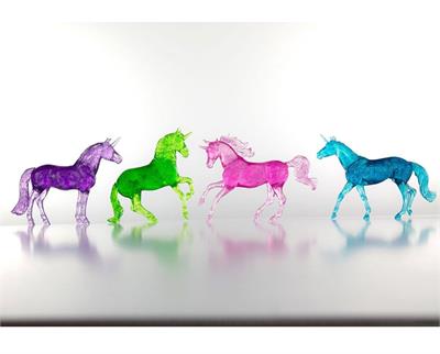 Set of 4 Model Unicorn Horses brightly colored, sparkles, translucent plastic