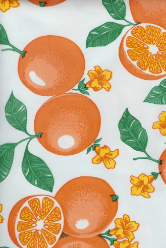 Oranges on White Oil Cloth, Yardage
