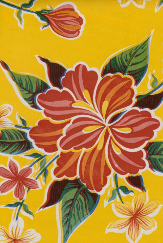 Hibiscus on Yellow Oil Cloth, Yardage