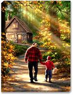 Father and son walking in the woods art print