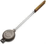 The round cast iron pie iron from Rome is perfect for cooking desserts & savory pies over a campfire or firepit.  The round design is made to crimp down on the edge of the bread crust to form a round pie that seals in the goodness. 4.25