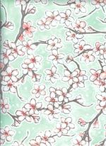 Oil Cloth Fuji on Seafoam Green Yardage Fabric Floral Print Cherry Blossom