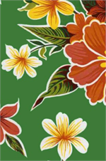Hibiscus on Green Oil Cloth, Yardage