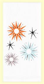 Red and White Kitchen Retro Starburst Flower Sack Towel 100% Cotton