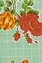 Oilcloth yardage with colorful long-stemmed roses on a simple grid background. An excellent choice for anything from small crafts to large tablecloths, these beautiful pastels prints are pretty as a picture. 