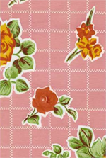 Oilcloth yardage with colorful long-stemmed roses on a simple grid background. An excellent choice for anything from small crafts to large tablecloths, these beautiful pastels prints are pretty as a picture.
