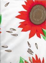 Sunflowers Orange on White Oilcloth Yardage