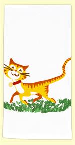 A friendly tiger striped, yellow and orange cat just passing bye. This happy cat is sure to brighten up your kitchen. 17