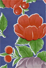 Poppies on Blue Oil Cloth, Yardage